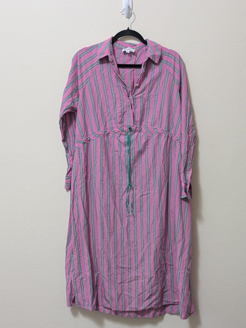 Chloe Stora Pink Striped Button-Front Shirt Dress